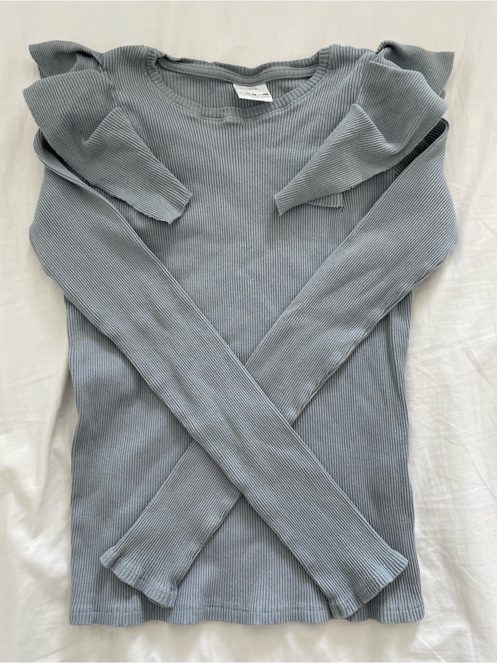Zara Kids Ruffle Shoulder Long Sleeve Top In Slate Gray Size 11-12